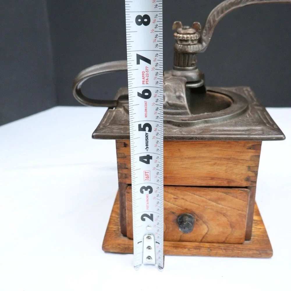 Antique Primitive Coffee Grinder Mill Handled Dovetail Cast Iron & Wood Rustic